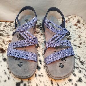 Skechers Blue & White Reggae Stretch Appeal Z-Gore Slingback Sandals Size 8